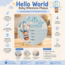 Load image into Gallery viewer, Babymoon Baby Hello World Large Birth Announcement Card with Stand | Nursery Décor | Baby Name Sign | Baby Shower Gift | 15cm