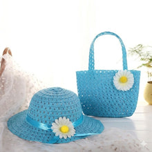 Load image into Gallery viewer, Babymoon Set of 2 | Baby Girls Summer Sunflower Straw Kids Sun Hat with Sling Purse Handbag | Beach Hat | 2-6 Years | Blue