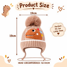 Load image into Gallery viewer, Babymoon Baby Dinosaur Design Cap with String Winter Kids Hat Boys Girls Caps | Brown | 1-15 Years