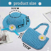 Load image into Gallery viewer, Babymoon Set of 2 | Baby Girls Summer Sunflower Straw Kids Sun Hat with Sling Purse Handbag | Beach Hat | 2-6 Years | Blue