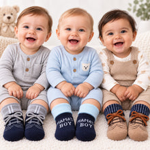 Load image into Gallery viewer, Babymoon Set of 3 | Non-Skid, Anti Slip Baby Socks Gift Box | Safety Protector | 0-9M | Blue
