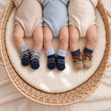 Load image into Gallery viewer, Babymoon Set of 3 | Non-Skid, Anti Slip Baby Socks Gift Box | Safety Protector | 0-9M | Blue