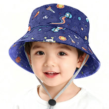Load image into Gallery viewer, Babymoon Space Bucket Baby Boys Girls Kids Summer Cap with Head String Sun Beach Hat | Blue | 2-6 Year