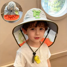 Load image into Gallery viewer, Babymoon Neck Flap Baby Boys Girls Kids Cartoon Summer Cap with Whistle and Adjustable Chin Strap Sun Beach Hat | Blue | 2-8 Year
