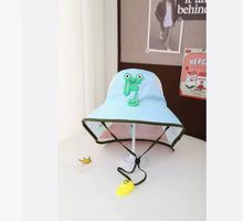 Load image into Gallery viewer, Babymoon Neck Flap Baby Boys Girls Kids Cartoon Summer Cap with Whistle and Adjustable Chin Strap Sun Beach Hat | Blue | 2-8 Year