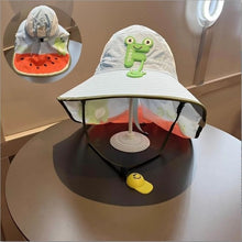 Load image into Gallery viewer, Babymoon Neck Flap Baby Boys Girls Kids Cartoon Summer Cap with Whistle and Adjustable Chin Strap Sun Beach Hat | Blue | 2-8 Year