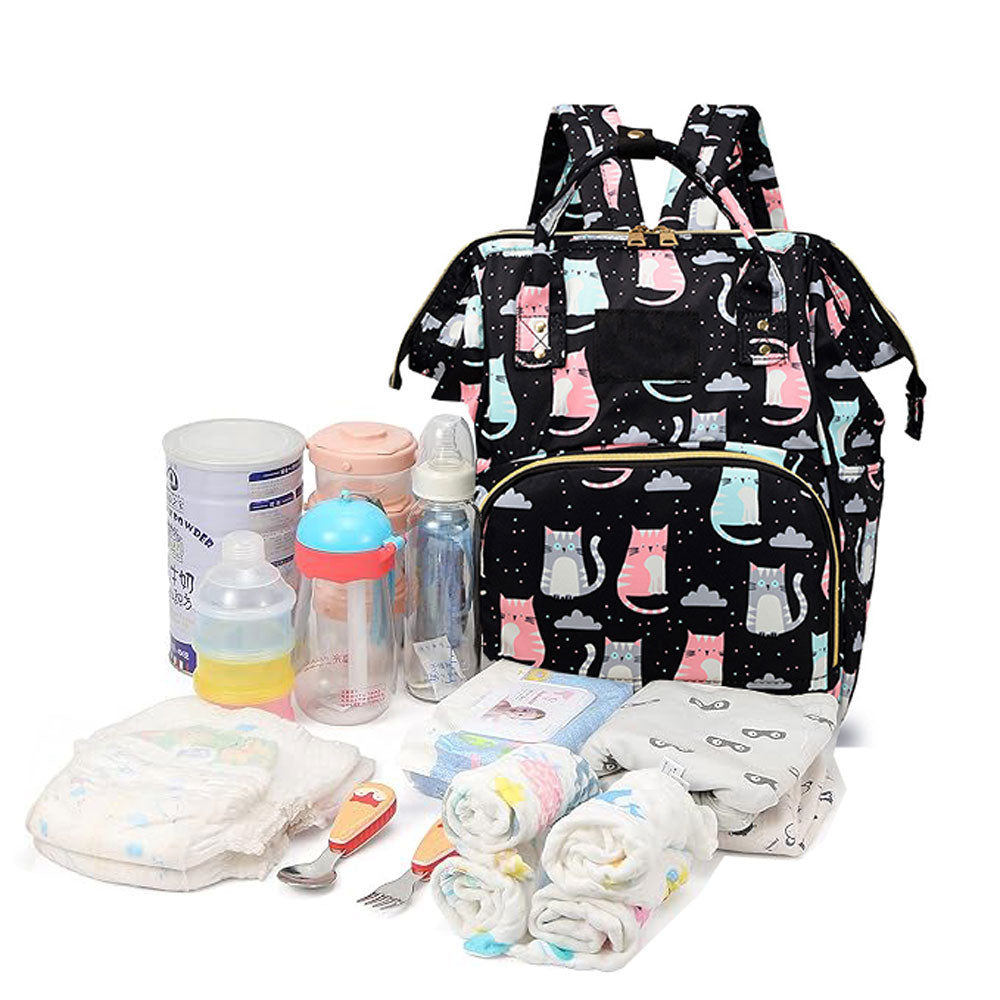 Babymoon Mother Diaper Bag Lightweight Multifunctional Travel Unisex Diaper Backpack | Black Cat