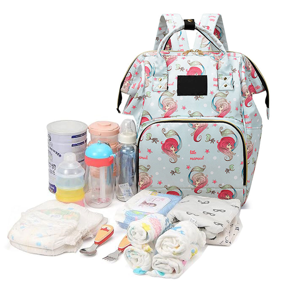 Babymoon Mother Diaper Bag Lightweight Multifunctional Travel Unisex Diaper Backpack | Blue Mermaid