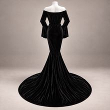 Load image into Gallery viewer, Babymoon Velvet Baggy Sleeve Maternity Gown Dress - Black