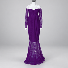Load image into Gallery viewer, Babymoon Lace Off Shoulder Maternity Gown Dress - Purple