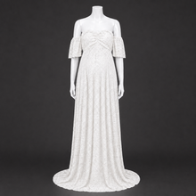 Load image into Gallery viewer, Babymoon Off Shoulder Maternity Gown Dress - White