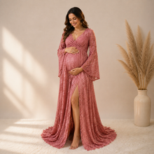 Load image into Gallery viewer, Babymoon Baggy Sleeve Maternity Gown Dress - Peach