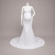 Load image into Gallery viewer, Babymoon Off Shoulder Maternity Gown Dress - White