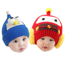 Load image into Gallery viewer, Babymoon Angry Birds &amp; Robot Woolen Winter Hat Cap | Set Of 2 | Red &amp; Blue
