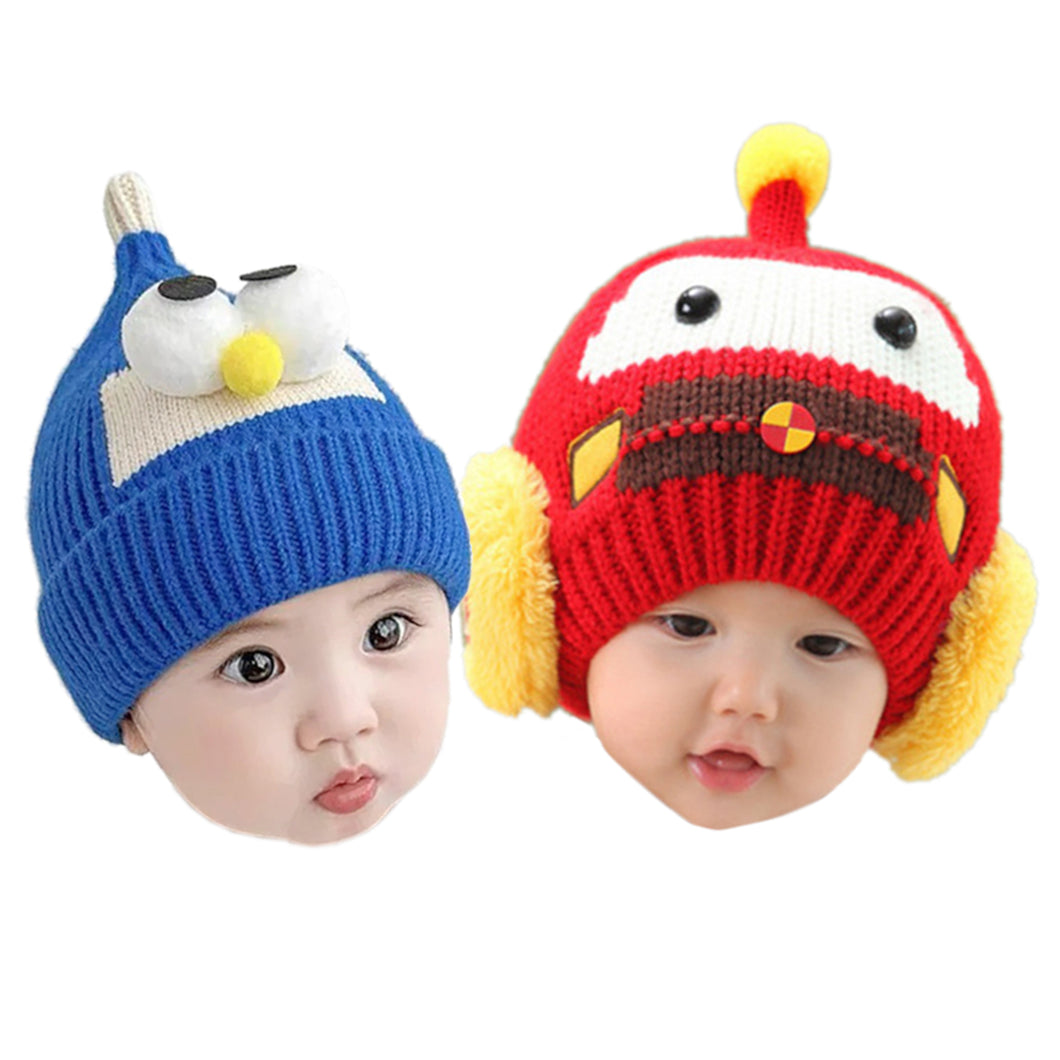 Babymoon Angry Birds & Robot Woolen Winter Hat Cap | Set Of 2 | Red & Blue
