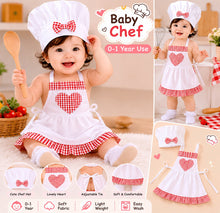 Load image into Gallery viewer, Babymoon | Set of 2 | Baby Girl' s Designer Baker's Chef Costume With Chef Cap | Baby Photoshoot Props | Costume | 0-1 Yr | White