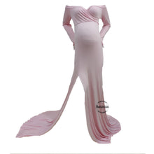 Load image into Gallery viewer, Babymoon Off Shoulder Full Sleeve Maternity Gown Dress - Pink