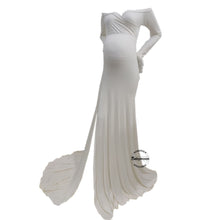 Load image into Gallery viewer, Babymoon Off Shoulder Full Sleeve Maternity Gown Dress - White