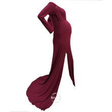 Load image into Gallery viewer, Babymoon Off Shoulder Full Sleeve Maternity Gown Dress - Maroon
