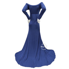 Load image into Gallery viewer, Babymoon Off Shoulder Full Sleeve Maternity Gown Dress - Blue
