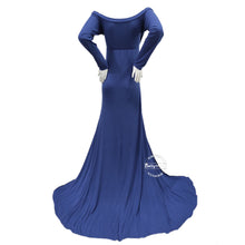 Load image into Gallery viewer, Babymoon Off Shoulder Full Sleeve Maternity Gown Dress - Blue