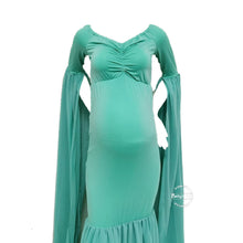 Load image into Gallery viewer, Babymoon Off Shoulder Long Tail Maternity Gown Dress - Green