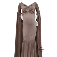 Load image into Gallery viewer, Babymoon Off Shoulder Long Tail Maternity Gown Dress - Brown
