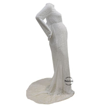 Load image into Gallery viewer, Babymoon High Neck Full Sleeve Maternity Gown Dress - White