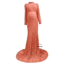 Load image into Gallery viewer, Babymoon High Neck Full Sleeve Maternity Gown Dress - Peach