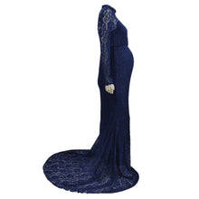 Load image into Gallery viewer, Babymoon High Neck Full Sleeve Maternity Gown Dress - Blue
