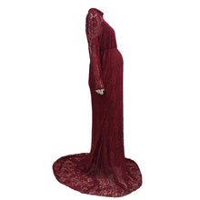 Load image into Gallery viewer, Babymoon High Neck Full Sleeve Maternity Gown Dress - Maroon