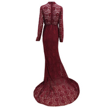 Load image into Gallery viewer, Babymoon High Neck Full Sleeve Maternity Gown Dress - Maroon
