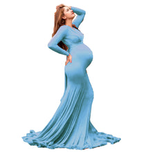 Load image into Gallery viewer, Babymoon V Neck Maternity Gown Dress - Light Blue