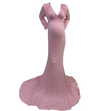Load image into Gallery viewer, Babymoon V Neck Maternity Gown Dress - Pink