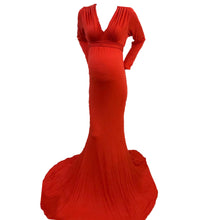 Load image into Gallery viewer, Babymoon V Neck Maternity Gown Dress - Red