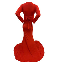 Load image into Gallery viewer, Babymoon V Neck Maternity Gown Dress - Red