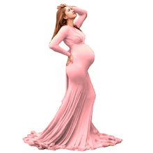 Load image into Gallery viewer, Babymoon V Neck Maternity Gown Dress - Pink