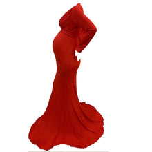Load image into Gallery viewer, Babymoon V Neck Maternity Gown Dress - Red
