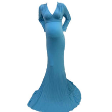 Load image into Gallery viewer, Babymoon V Neck Maternity Gown Dress - Light Blue