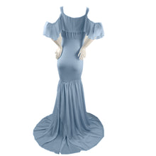 Load image into Gallery viewer, Babymoon Lace Leaky Shoulder Maternity Gown Dress - Blue
