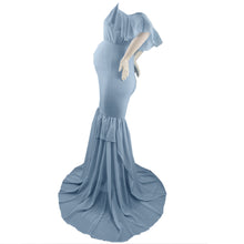 Load image into Gallery viewer, Babymoon Lace Leaky Shoulder Maternity Gown Dress - Blue