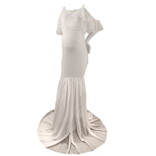 Load image into Gallery viewer, Babymoon Lace Leaky Shoulder Maternity Gown Dress - White