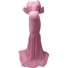 Load image into Gallery viewer, Babymoon Lace Leaky Shoulder Maternity Gown Dress - Pink
