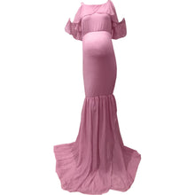 Load image into Gallery viewer, Babymoon Lace Leaky Shoulder Maternity Gown Dress - Pink