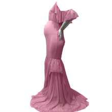 Load image into Gallery viewer, Babymoon Lace Leaky Shoulder Maternity Gown Dress - Pink