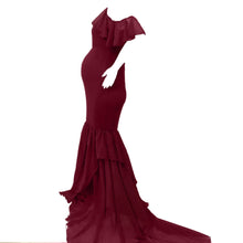 Load image into Gallery viewer, Babymoon Lace Leaky Shoulder Maternity Gown Dress - Maroon