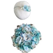 Load image into Gallery viewer, Babymoon Floral Round Bum Cover With Hairband | Baby Photography Props | Set Of 2 | Blue