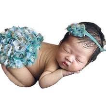 Load image into Gallery viewer, Babymoon Floral Round Bum Cover With Hairband | Baby Photography Props | Set Of 2 | Blue