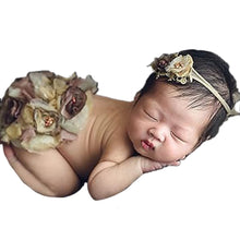 Load image into Gallery viewer, Babymoon Floral Round Bum Cover With Hairband | Baby Photography Props | Set Of 2 | Brown