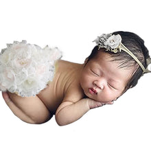 Load image into Gallery viewer, Babymoon Floral Round Bum Cover With Hairband | Baby Photography Props | Set Of 2 | White